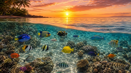 Tropical Sunset Reef Paradise wallpaper