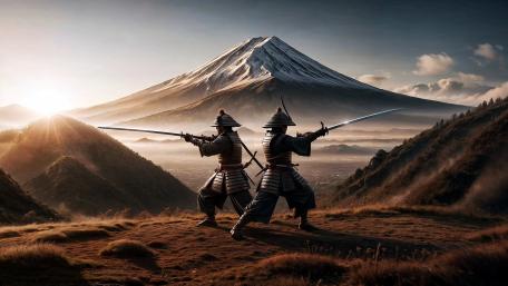 Samurai Duel Beneath the Volcano wallpaper