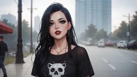 Gothic Anime Girl in Urban Mist wallpaper