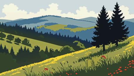 Ghibli Inspired Rolling Hills wallpaper
