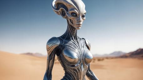 Silver Alien Wanderer in the Desert wallpaper