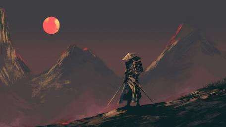 Ronin Beneath the Crimson Moon wallpaper