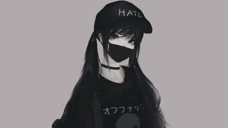 Masked Gothic Anime Girl in Urban Shadow wallpaper