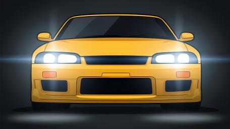 Yellow Skyline R33 Anime Front View wallpaper
