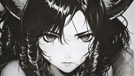 Monochrome Anime Portrait wallpaper