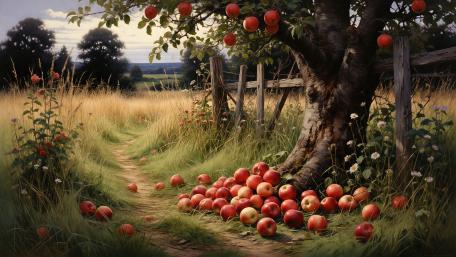 Golden Orchard Path in Autumn Glow wallpaper