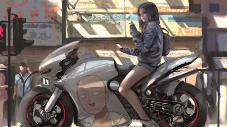 Cyberpunk Rider in Neon Streets wallpaper