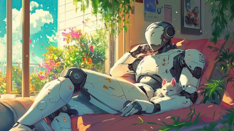 Cyberpunk Dreams in a Sunny Lounge wallpaper