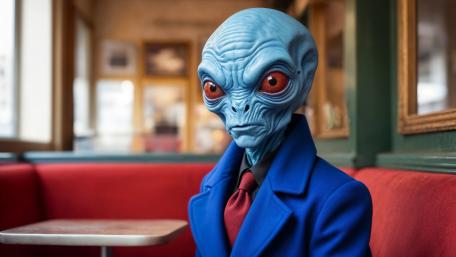 Blue Alien in a Red Booth wallpaper