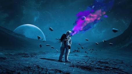 Celestial Embrace in a Blue Dreamscape wallpaper