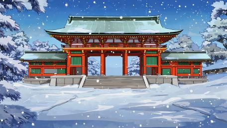 Snowy Shrine Serenity wallpaper