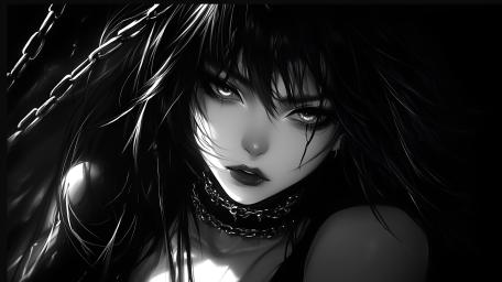 Gothic Noir Anime Girl in Monochrome Shadows wallpaper