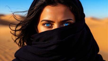 Desert Veil and Sapphire Gaze wallpaper