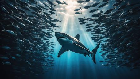 Majestic Shark Through School of Fish wallpaper