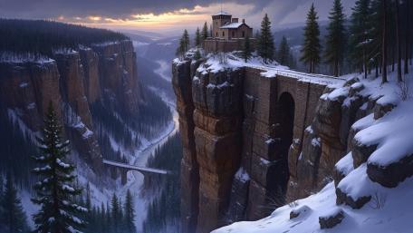 Snowbound Fortress Above the Frozen Canyon wallpaper