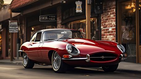 Classic Red Jaguar E Type in Timeless Street Glow wallpaper