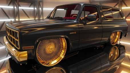 Anime Style GMC Jimmy on Gold Wheels wallpaper