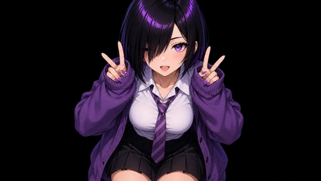 Purple Haired Schoolgirl Peace Sign wallpaper