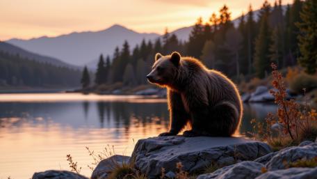 Golden Hour Bear by the Lake wallpaper