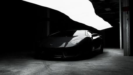 Stealth Lamborghini Aventador in Dark Garage wallpaper
