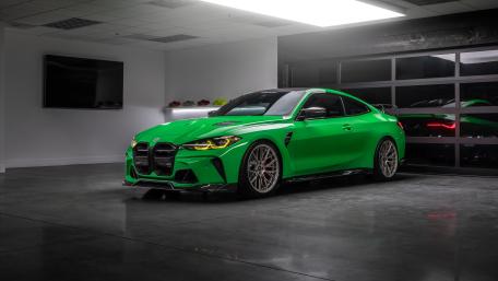 Neon Green BMW M4 Showroom wallpaper
