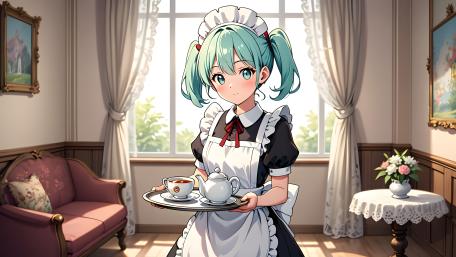 Tea Time Maid in a Sunlit Parlor wallpaper