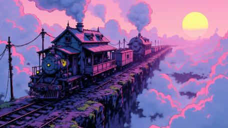 Steampunk Railway Above the Clouds wallpaper