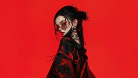 Gothic Anime Rebel in Crimson wallpaper