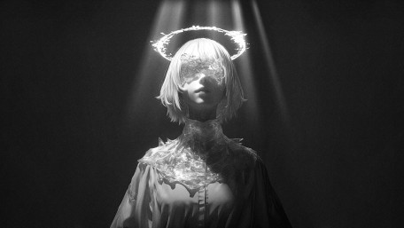 Ethereal Divine Radiance: Monochrome Angelic Anime Girl wallpaper