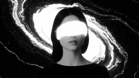 Cosmic Blindness: Aesthetic Monochrome Galaxy Portrait 4K Wallpaper wallpaper
