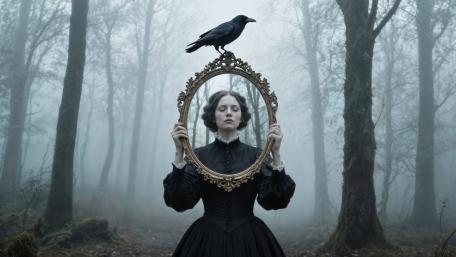 Gothic Mirror in the Misty Forest wallpaper