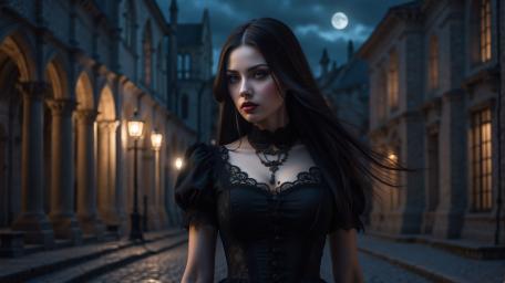 Moonlit Gothic Sorceress in Victorian Street wallpaper