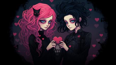 Gothic Love in Neon Darkness wallpaper