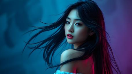 Neon Portrait of a Graceful Asian Beauty wallpaper