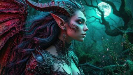 Moonlit Demoness of the Enchanted Forest wallpaper