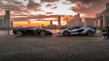 Lamborghini Sian Sunset Skyline Duo wallpaper