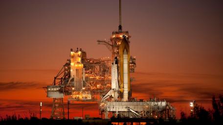 Space Shuttle Ready at Orange Sunset wallpaper