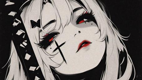Gothic Samurai Girl in Crimson Silence wallpaper