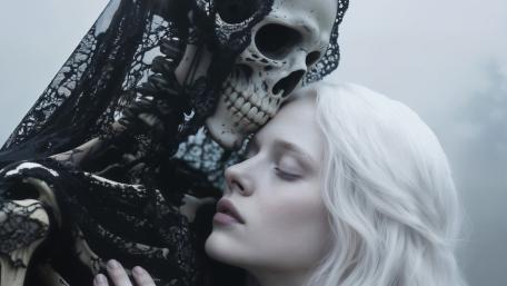 Gothic Embrace of the Pale Veil wallpaper