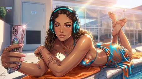 Poolside Selfie Glow with Curly Hair wallpaper