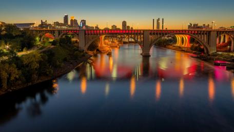 Minneapolis Bridge Glow at Sunset wallpaper