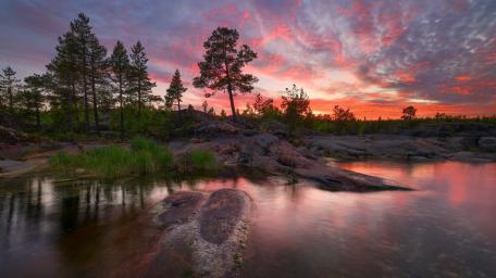 Sunset Serenity Over the Quiet Lake wallpaper