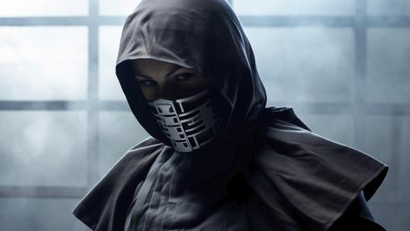 Shadowed Assassin in Neon Fog wallpaper