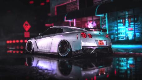 Neon Rain Nissan GTR wallpaper