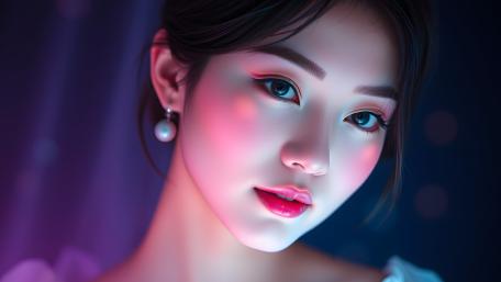 Neon Dream Portrait of a Serene Asian Beauty wallpaper