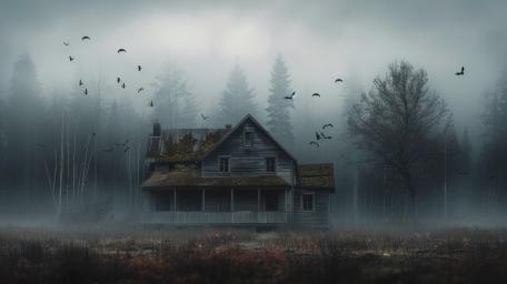 Haunted Cabin in a Misty Forest wallpaper