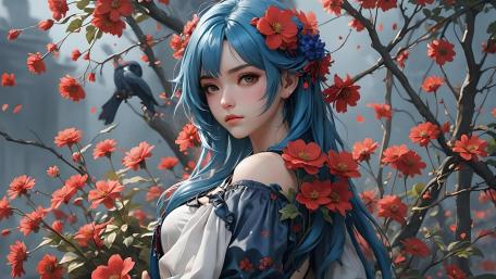 Blue Haired Blossom Muse wallpaper