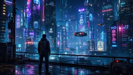 Neon Skyline Watcher wallpaper