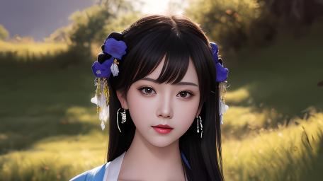 Serene Anime Portrait in Golden Meadow wallpaper