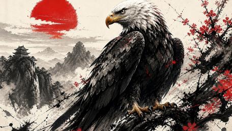 Celestial Eagle Over Crimson Mountains wallpaper
